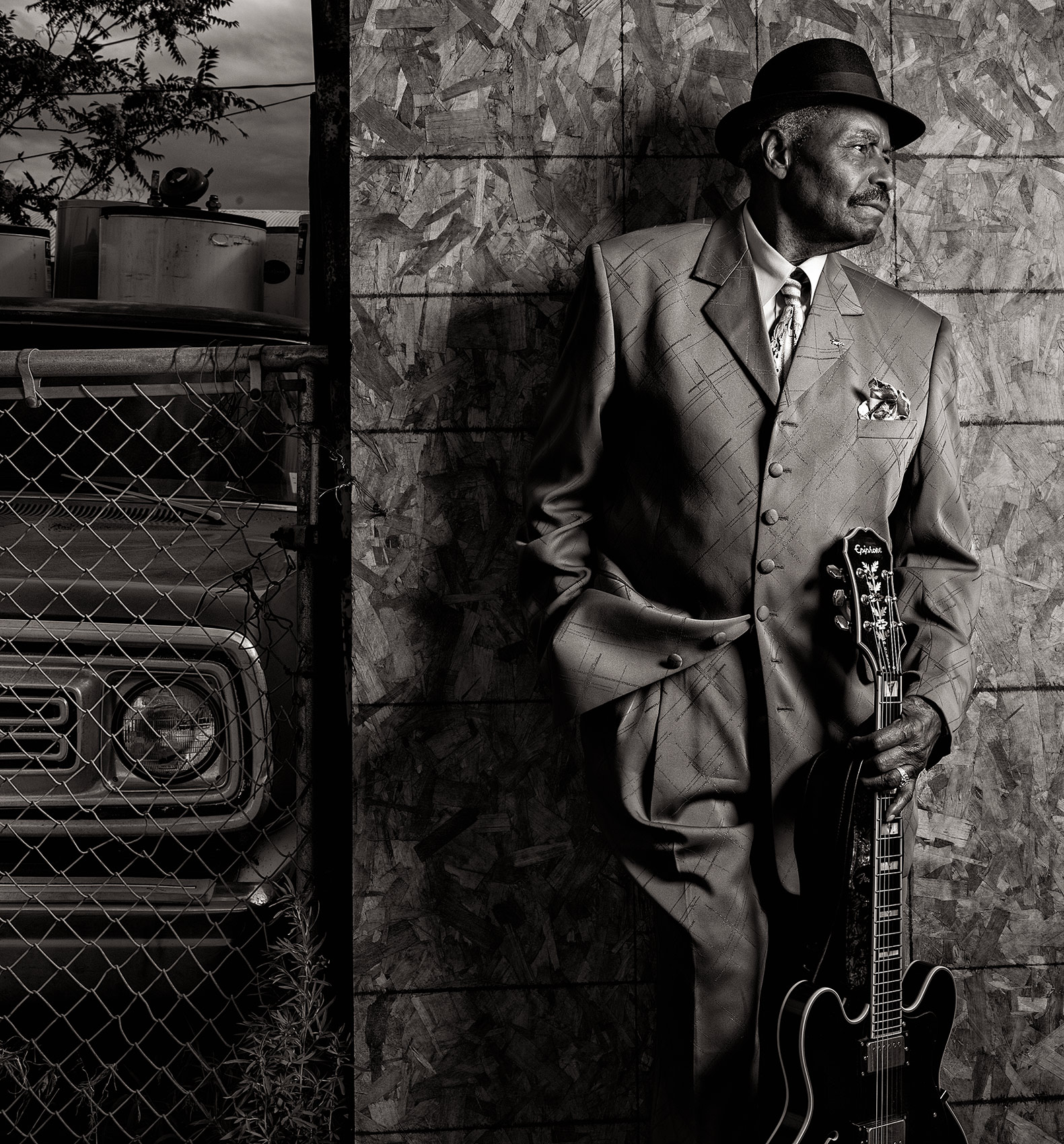 Blues singer Willie Houston portrait with guitar