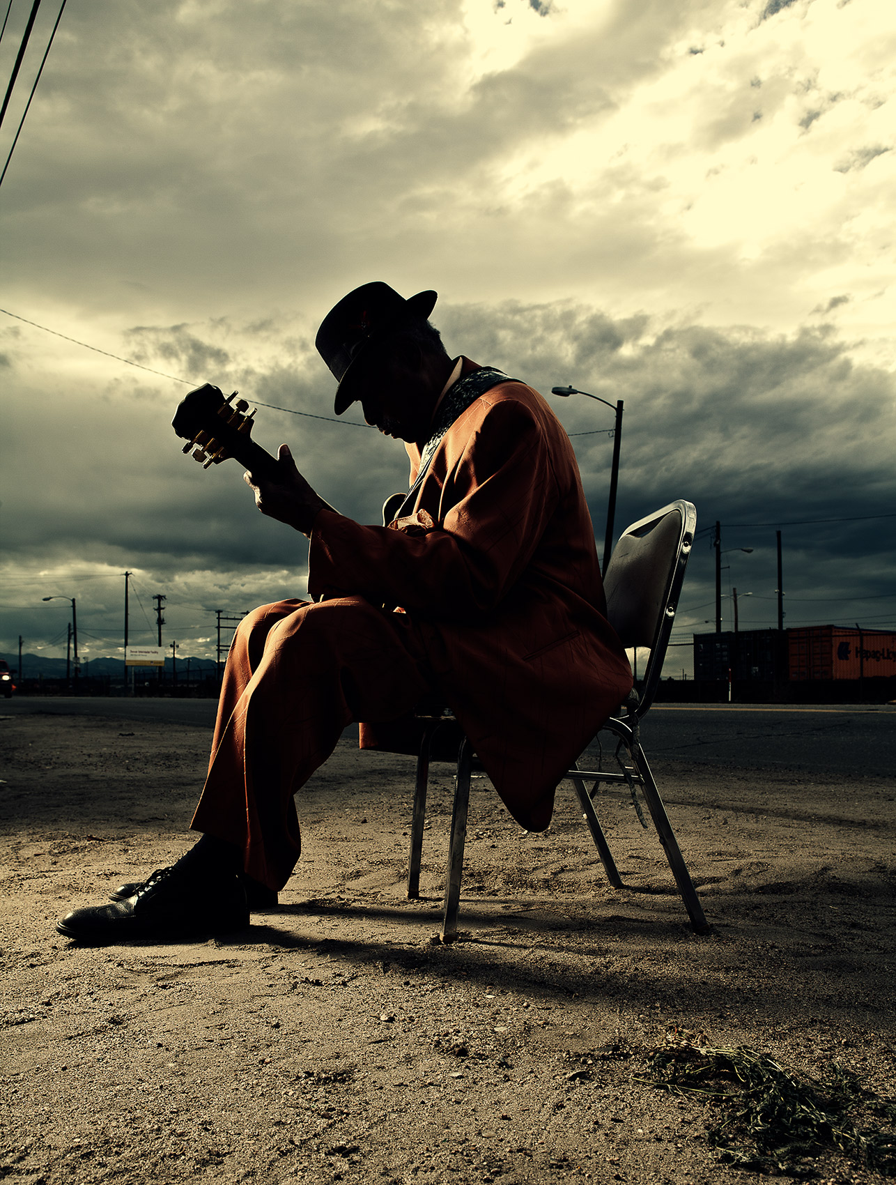 Blues singer Willie Houston portrait with guitar